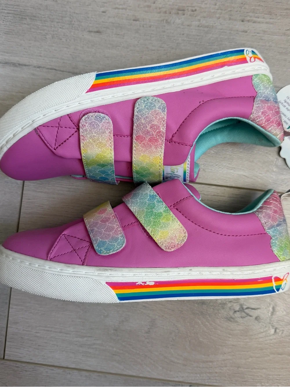 Butterfly Girls' Pink Sneakers with Rainbow Strap and Side Stripe